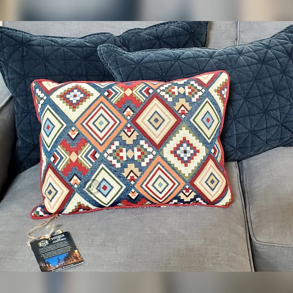 Hines Of Oxford World Traveler Aztec Fine Tapestry+Feather Pillow England NWT